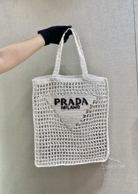 Prada普拉达 1BG393 酒椰纤维托特包 柔和解构式设计 高仿