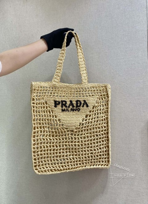 Prada普拉达 1BG393 酒椰纤维托特包 柔和解构设计 A货