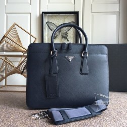 Prada普拉达男包0366B,蓝色,顶级进口十字纹牛皮,长36.5高2 图片