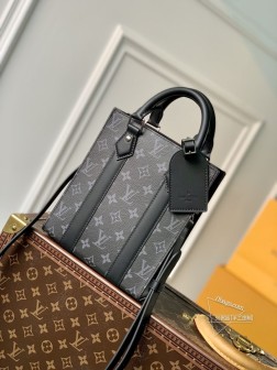 LV M46453 黑花 迷你男包 Sac Plat Monogram Eclipse 涂层帆布 牛顶级A货