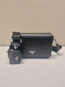 Prada 2VD059 单肩包 Saffiano皮革 翻盖磁扣 尼龙肩带 高仿