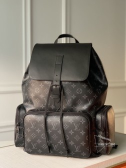 LV M45670 黑花 TRIO 双肩包 Monogram 帆布+牛皮翻盖