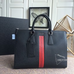 Prada 2VE030G 十字纹牛皮中间鳄鱼皮嵌饰手袋 一比一