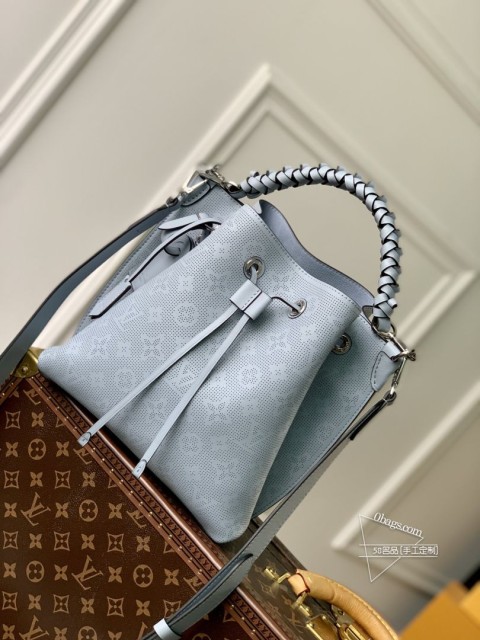 LV M21006 MURIA 蓝色 全皮 水桶包 M55800 镂花牛皮革