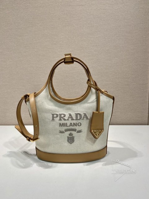 Prada普拉达 1BG074 小号托特包 亚麻混纺材质 选款 一比一