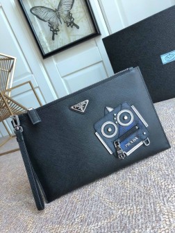 Prada普拉达 2VG005 黑蓝拼色手包 进口牛皮羊皮 价格