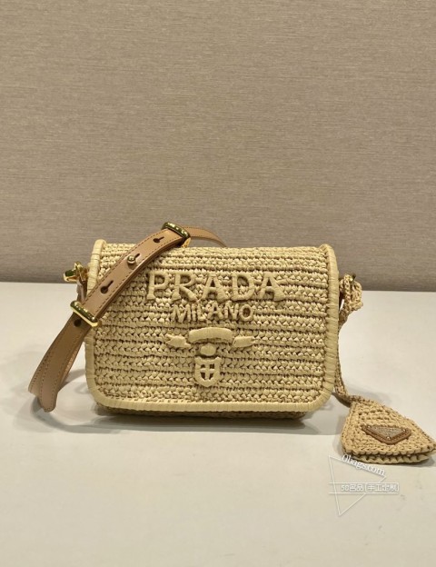 Prada普拉达 1BD335 草编斜挎包 鸭嘴翻盖 牛皮材质 复刻