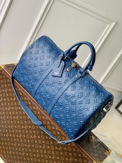 LV M21375 蓝色 Keepall Bandoulière 50 旅行袋,皮革材质