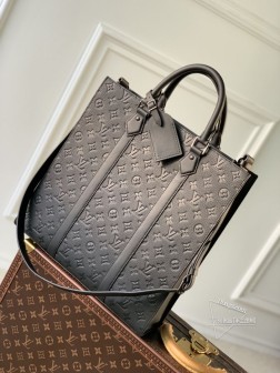 LV M21866 Sac Plat 手袋 Monogram Taurillon 皮革 直线条设计