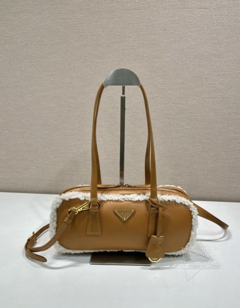 Prada 1BB124 羊皮毛双提手手袋 新款 高仿 适合冬季 价格