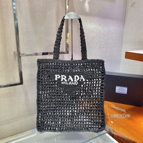 Prada 1BG393 酒椰纤维托特包 柔和解构式设计 复刻