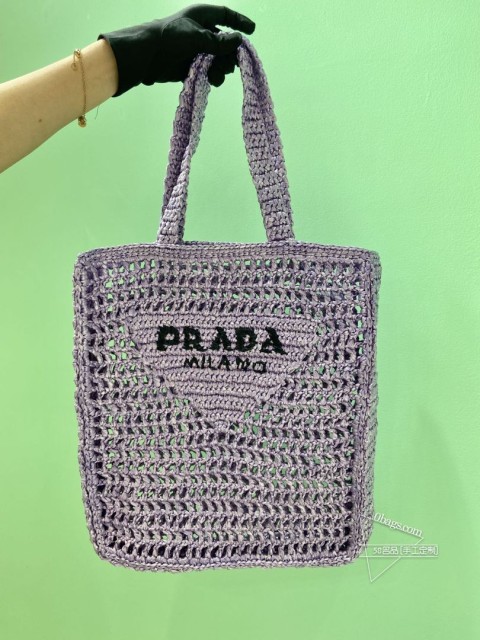 Prada普拉达 1BG393 酒椰纤维托特包 夏日轻盈设计 代购