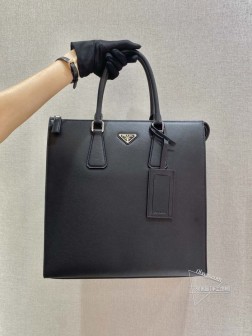 Prada普拉达 1079 黑色手提包 进口十字纹牛皮 长34X高3 高仿