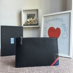 Prada 2NG005 男士顶级复刻 原单 黑十字纹牛皮+黑钢五金 高仿