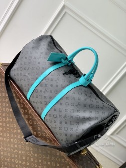 LV M11481 Keepall Bandoulière 55旅行袋 Monogram Eclipse Rev 浅蓝