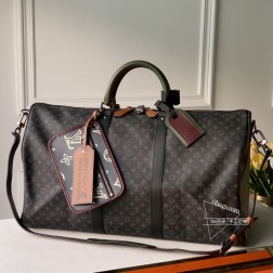 LV M56856 黑花 KEEPALL BANDOULIERE 旅行袋 Patchwork 顶级复刻