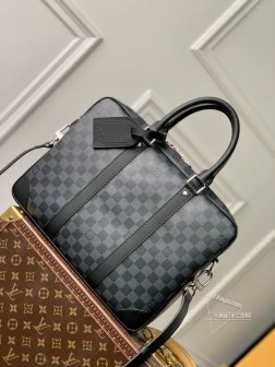 LV N40445 Voyage 小号公文包 Damier Graphite 帆布皮革高仿