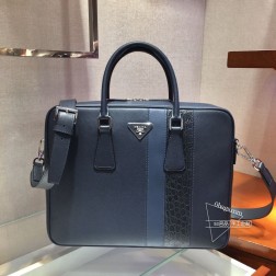 Prada 2VE011D Saffiano皮革 鳄鱼皮饰边 拋光不锈钢 配件 代购