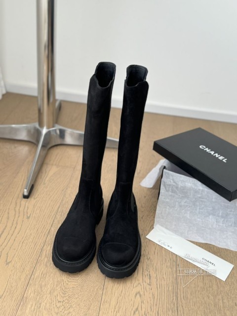 Chanel 24B新款厚底松紧长靴经典款 好穿又百搭 鞋面羊皮麂皮 原版大底Size35-39 其 1387