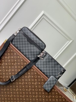 LV N40519 Trio 邮差包 Damier Graphite 帆布，多袋设计
