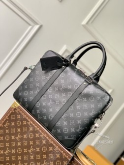 LV M46457 Voyage 小号公文包 Monogram Eclipse 帆布 黑花