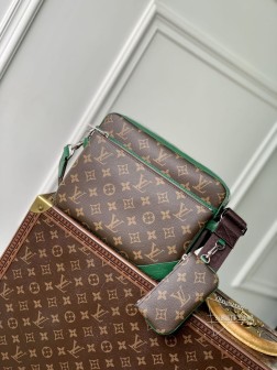 LV M12766 Trio 邮差包 Monogram Macassar 涂层帆布，牛皮革饰边