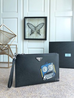 Prada 2VG005 手包 黑蓝灰 进口十字纹牛皮+羊皮 顶级复刻 尺寸