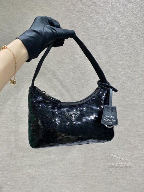 Prada普拉达 1NE515 Hobo刺绣包 2022年新款 进口亮片材质 代购