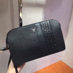 Prada普拉达 2VF056D 男士手包 Saffiano皮革 鳄鱼皮饰 高仿 一比一