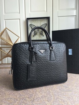 Prada普拉达 2VE368鸵鸟纹男包 进口牛皮鸵鸟纹 内羊皮 顶级五金 一比一