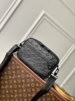 LV M46955 Monogram Eclipse 全皮 Alpha 邮差包,摩登构型,拉链分隔,顶级复刻