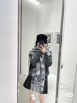 这款Sauvage 茹伊印花围巾全新演绎 Dior 经典图案。采用山羊绒和羊毛混纺面料精心制作，饰以流苏饰边和 Christiaior 标志。长款设计，可系在颈部或披在肩部。Sauvage 茹伊印花图案Christiaior 标志。流苏饰边。59% 山羊绒，41% 羊毛。尺寸：45