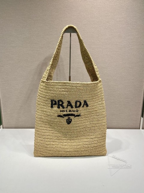 Prada普拉达 1BG182 酒椰纤维大号斜跨包 皇冠解构设计 代购