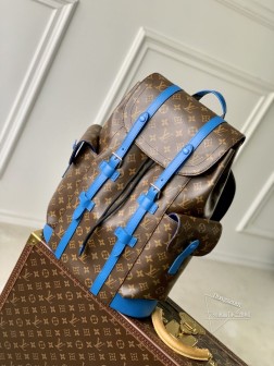 LV M46813 CHRISTOPHER 中号双肩包 老花蓝色材质