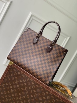 LV N00065 OnTheGo MM手袋 Damier Ebene帆布 牛皮金属配件