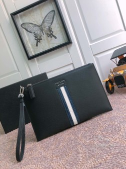 Prada 2NG005G 兰色鳄鱼皮手包 原单进口十字纹牛皮 一比一