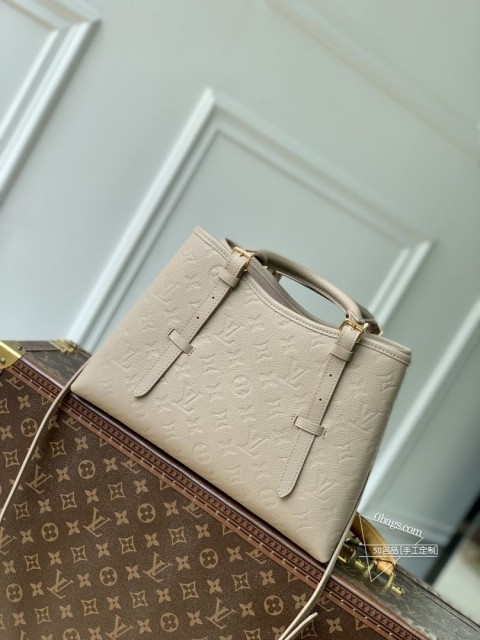 LV M47185 Babylone Tote 灰色小号手袋，细腻牛皮革