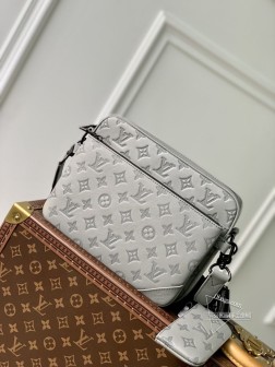 LV M46603 灰色全皮男包三件套 Trio 邮差包 Monogram压纹牛皮革