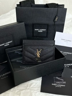 YSL 经典扁身卡包 荔枝纹 黑金 顶级A货