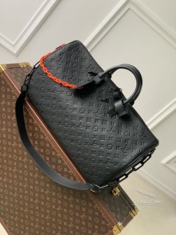LV M44470 Keepall 全皮压花 Taurillon 皮革 黑色 Mo 顶级A货
