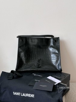 YSL Niki 中号购物袋 黑色鳄鱼纹 A4 通勤 实用装饰