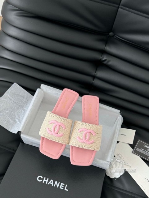 Chanel 25C春夏新款拖鞋全系列首发 专柜有的我都有！高版本高品质鞋面编织布 内里羊皮 真皮大 409