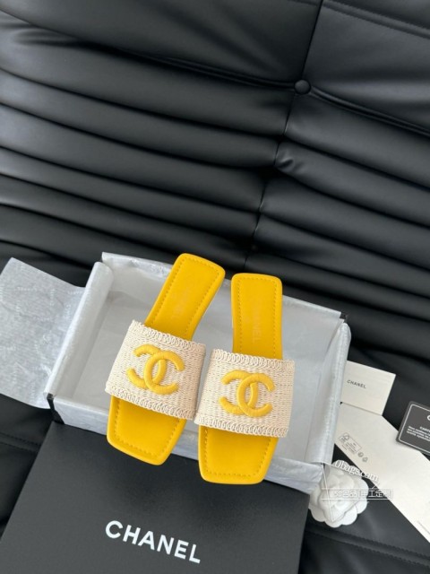 Chanel 25C春夏新款拖鞋全系列首发 专柜有的我都有！高版本高品质鞋面编织布 内里羊皮 真皮大 416