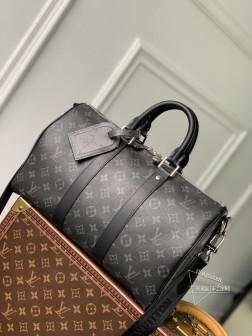 LV M46655 黑花 Keepall 35 旅行袋 Monogram Eclipse 帆布
