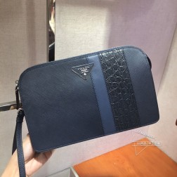 Prada 2VF056D 男士手包 进口Saffiano皮革 鳄鱼皮饰 代购