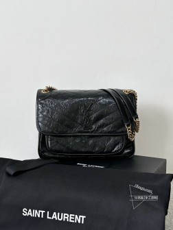 YSL Niki 黑色油蜡皮 中号金链 高仿