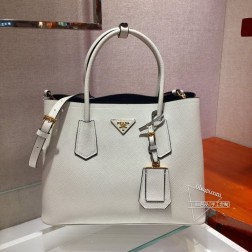 Prada普拉达 1BG775白色经典款进口粗十字纹牛皮手挽 尺寸