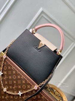 LV M22375 Capucines 中号手袋 黑色 金属 Monogram 链条