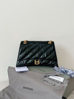 Balenciaga Crush 链条包 中号 黑金 油蜡爆裂皮纹