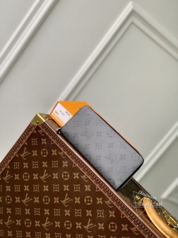 LV M62295 灰花 ZIPPY 拉链竖款钱夹 Monogram Eclipse帆布